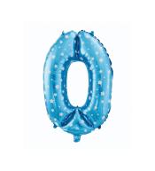 Balon foliowy cyfra 0 - Jasnoniebieski w gwiazdki 61cm
