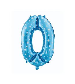 Balon foliowy cyfra 0 - Jasnoniebieski w gwiazdki 61cm