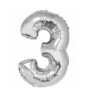 Balon foliowy cyfra 3 - Srebrny 92cm
