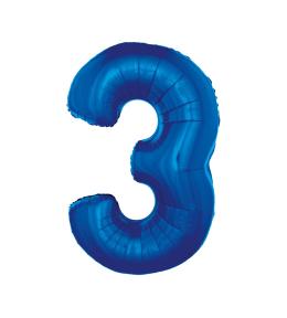 Balon foliowy cyfra 3 - Niebieski 92cm