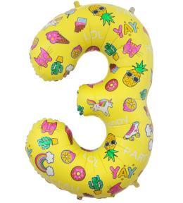Balon foliowy cyfra 3 - Obrazki 78cm