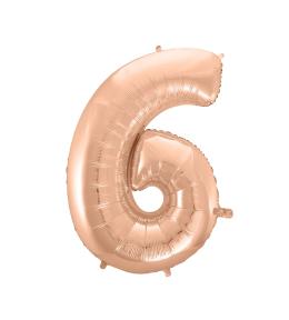Balon foliowy cyfra 6 - Różowe złoto 92cm