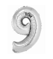 Balon foliowy cyfra 9 - Srebrny 92cm