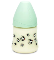 Butelka 150ml z silikonowym smoczkiem Suavinex Swallows - Miętowa