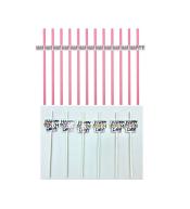 Słomki papierowe Happy Birthday 12 szt. - Różowe