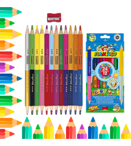 Kredki ołówkowe Flamingo Biggy dwustronne 24 kolory sześciokątne z temperówką