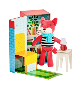 Zestaw do zabawy z maskotką Petit Collage - Lisek Frances w bibliotece