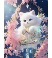 Malowanie po numerach 40x50cm - Kotek na gałęzi różowych kwiatów