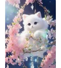 Malowanie po numerach 40x50cm - Kotek na gałęzi różowych kwiatów