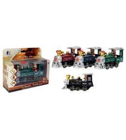 Klasyczna lokomotywa z maszynistą, ruch, swiatło, dźwięk, czarna wersja