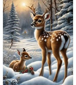 Mozaika diamentowa 40x30cm - Jelonki w śniegu