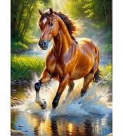 Mozaika diamentowa 40x30cm - Koń w strumieniu