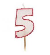 Świeczka 5 mała brokatowa na tort