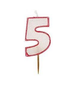 Świeczka 5 mała brokatowa na tort