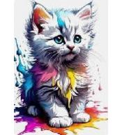 Mozaika diamentowa 40x30cm - Biały kotek