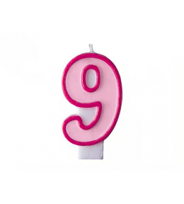 Świeczka urodzinowa na tort Cyferka Cyfra 9 Różowa 7cm
