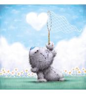 Kartka okolicznościowa Miś łapiacy serce z chmurki