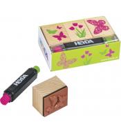 Zestaw drewnianych stempli Motylki 3 szt+ sztyft z tuszem