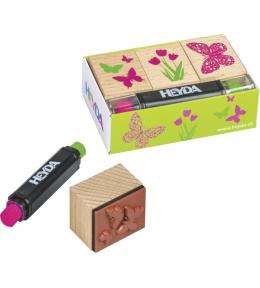 Zestaw drewnianych stempli Motylki 3 szt+ sztyft z tuszem