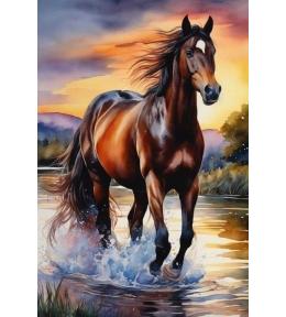 Mozaika diamentowa 40x30cm - Koń biegnący strumieniem