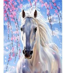 Mozaika diamentowa 40x30cm - Biały koń