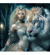 Mozaika diamentowa 40x30cm - Szafirowa królowa i biały tygrys
