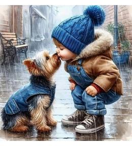 Mozaika diamentowa 40x30cm - Buziak w deszczu