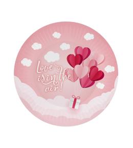 Talerzyki papierowe GoDan 18cm/6szt - Love Is In The Air, Różowe