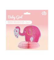 Dekoracja na stół GoDan 14x18cm - Baby Girl, słonik, jasnoróżowa