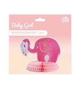 Dekoracja na stół GoDan 14x18cm - Baby Girl, słonik, jasnoróżowa