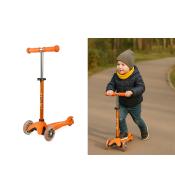 Hulajnoga Trójkołowa Mini Micro Deluxe Pomarańczowa | Dla Dzieci 2-5 lat | Regulowana Kierownica | LED Kółka