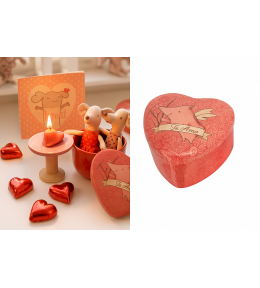 Maileg - Metalowe pudełko serce czerwone z motywem świnki 11×11×5 cm