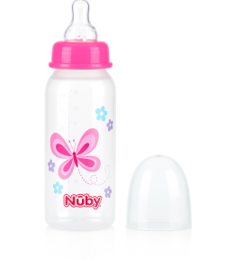 Butelka Nuby Dekor 240ml - Motylek | Kolorowa, antykolkowa i szczelna