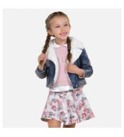 Mayoral Mini Girl 4414 – kurtka dziewczęca z eko-skóry, ocieplana misiem, niebieski jeans