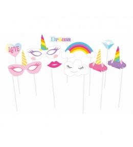 Rekwizyty do zdjęć Tęczowy Jednorożec – zestaw 10 szt.