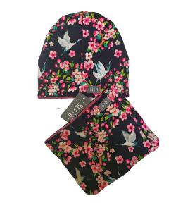 Czapka i komin komplet UL&KA kwiatowy 1-3 lata